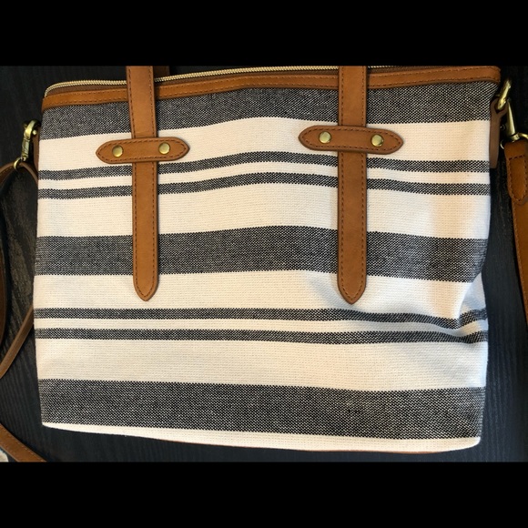 Fossil Felicity Satchel; Neutral stripe purse - Picture 2 of 3